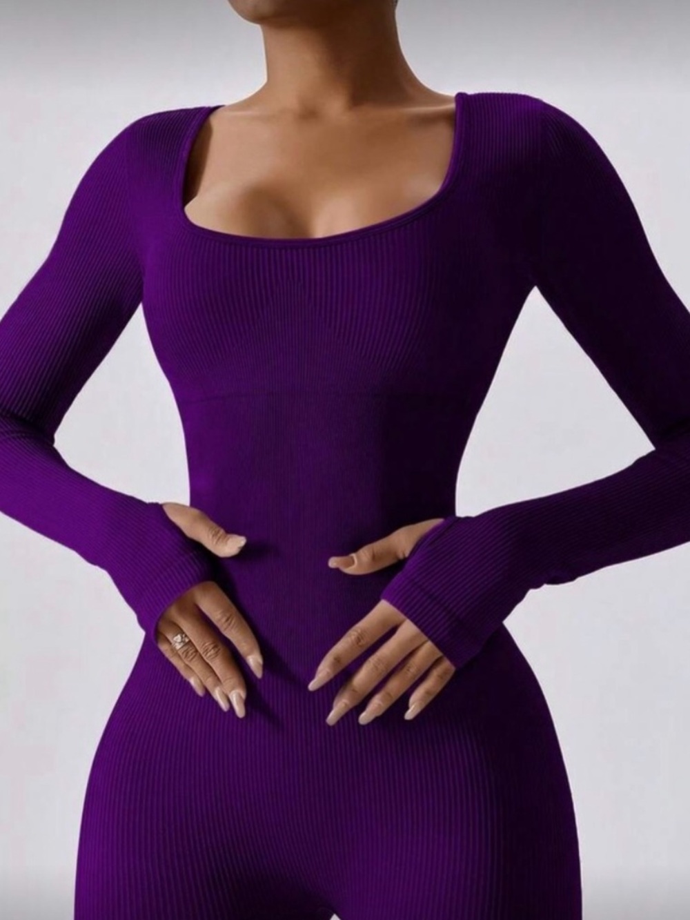Long Sleeve Purple Thermal One-Piece Bodysuit